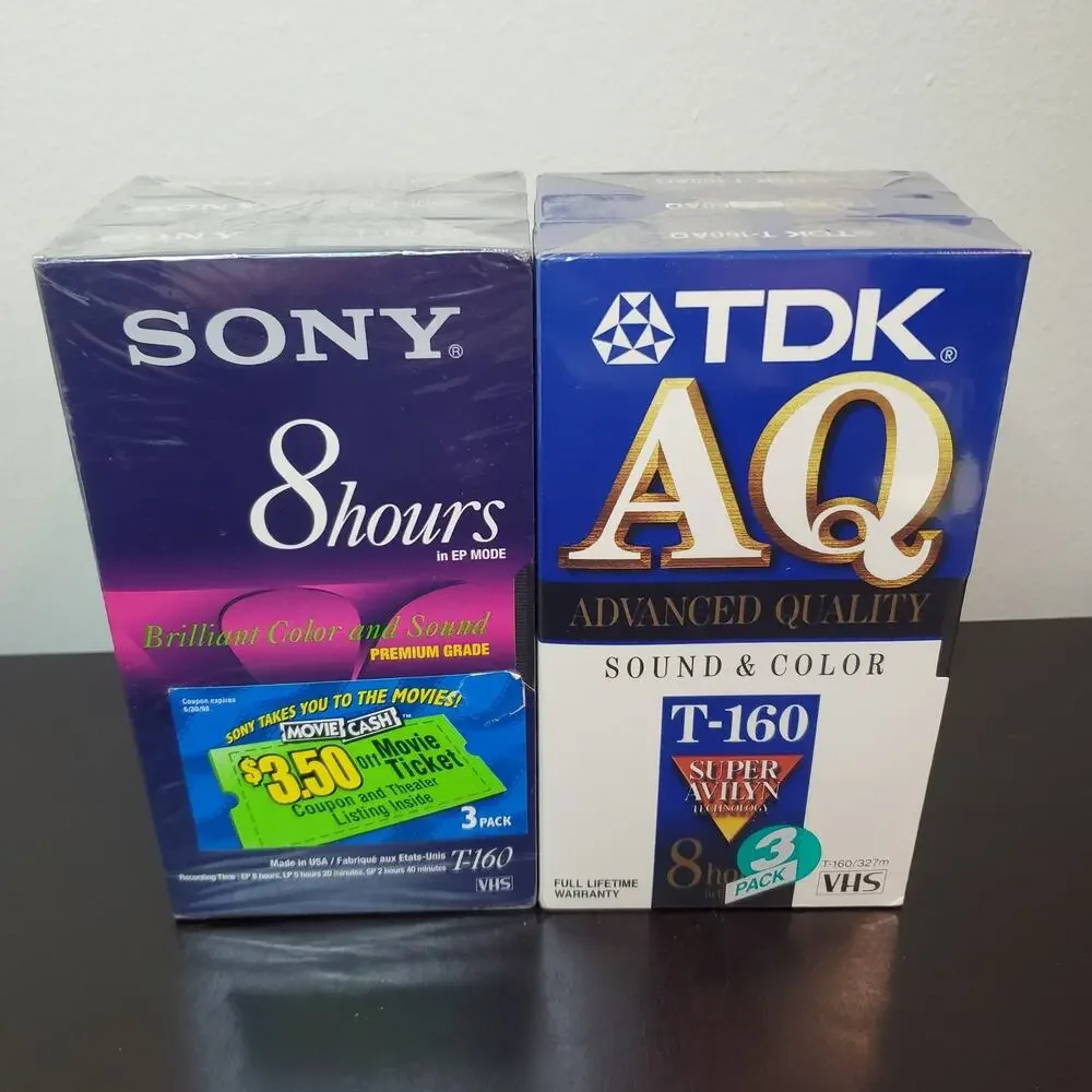 3 Sony VHS Tapes Premium Grade T-160VE 8 HR & 3 TDK T-160AQ 8 HR Tapes Blank